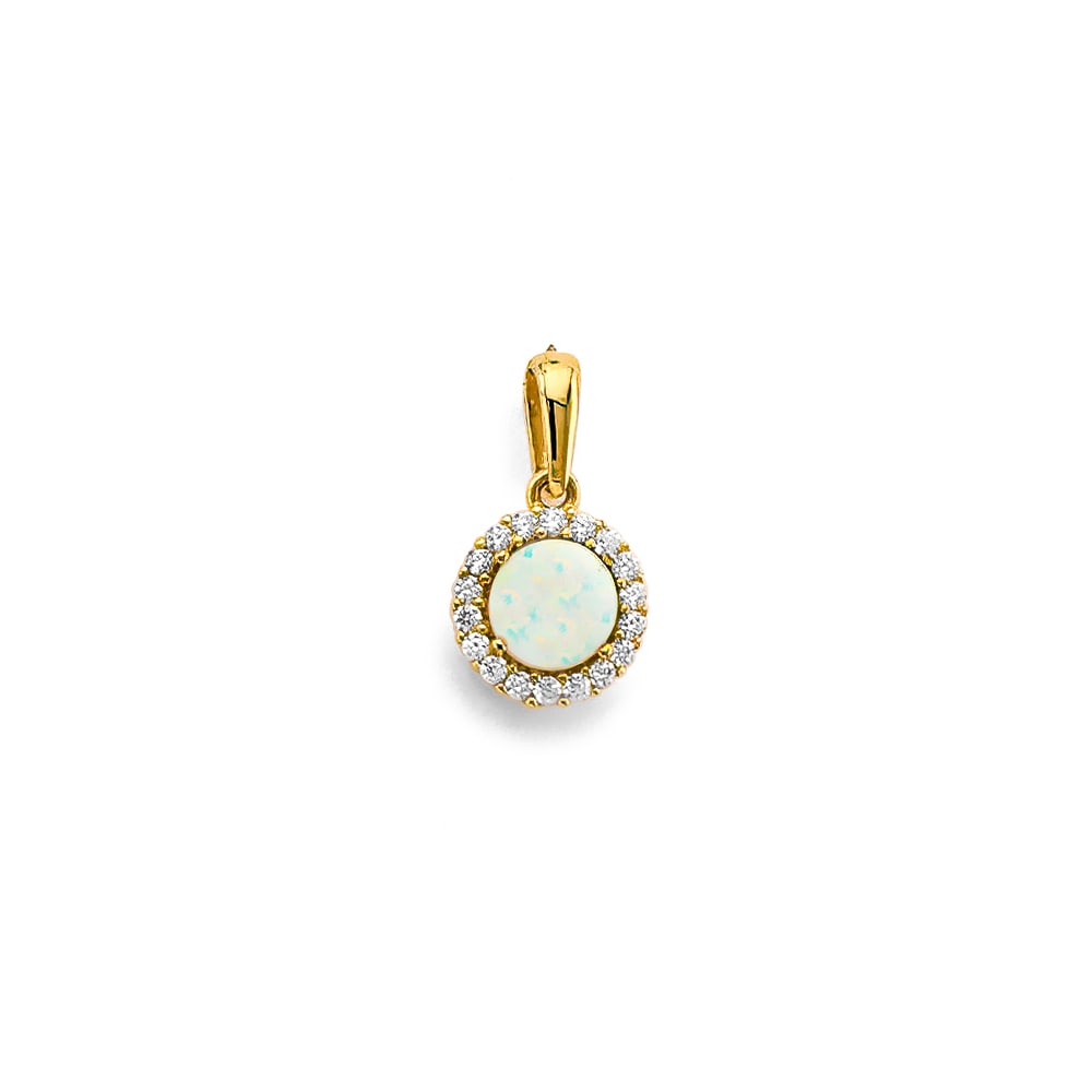 14KY CZ OPAL PENDANT/SET: 14KY CZ Opal Pendant/Set Type: Pendant Material Type: 14k Gold Material Color: Yellow Avg. Weight: 0.56 Gr. Size: Height : 12 mm, Width : 7 mm Accessories: None Notice: When purchasing pre-owned