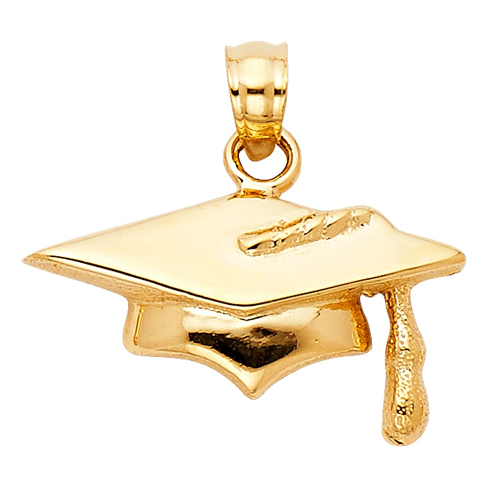 14KY GRADUATION HAT PENDANT: 14KY Graduation Hat Pendant Type: Pendant Material Type: 14k Gold Material Color: Yellow Avg. Weight: 1.65 Gr. Size: Height : 10 mm,Width : 19 mm Accessories: None Notice: When purchasing pre-owned