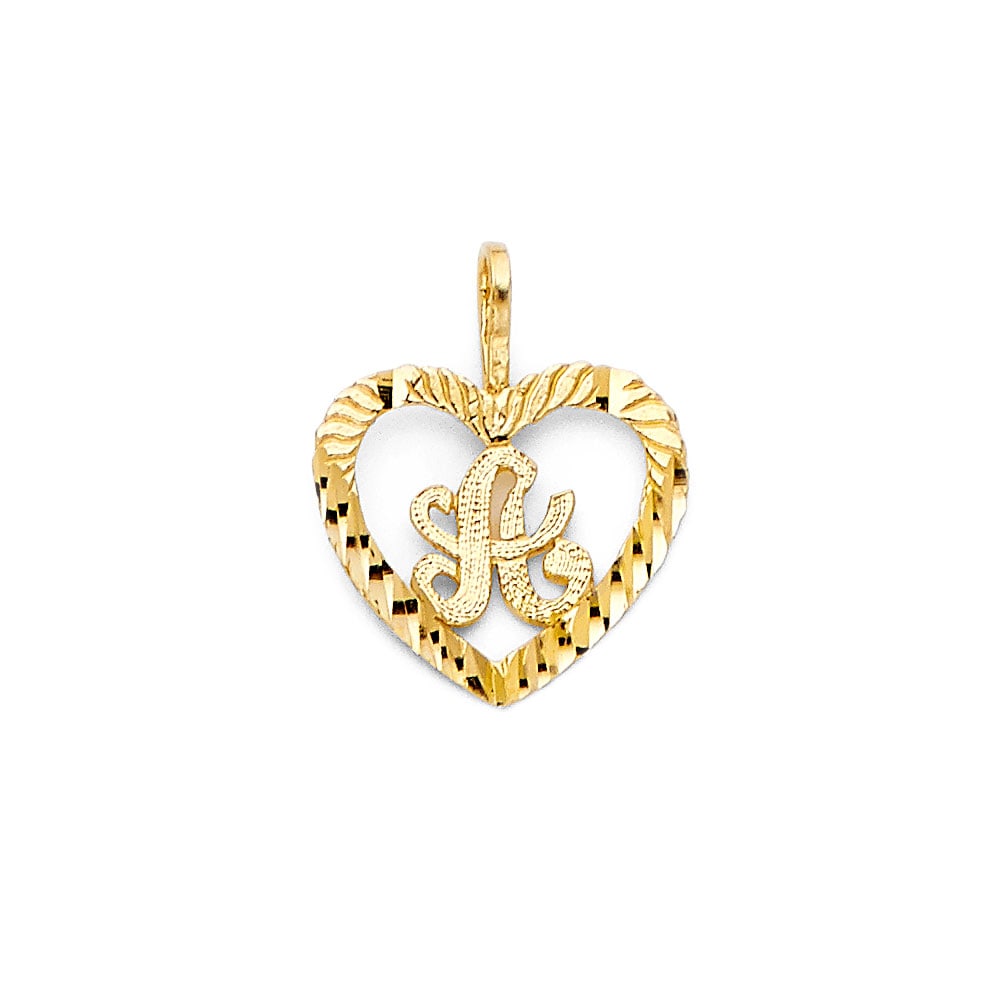 14KY INITIAL HEART PENDANT: 14KY Initial Heart Pendant Type: Pendant Material Type: 14k Gold Material Color: Yellow Avg. Weight: 0.4 Gr. Size: Height : 15 mm,Width : 13 mm Accessories: None Notice: When purchasing pr