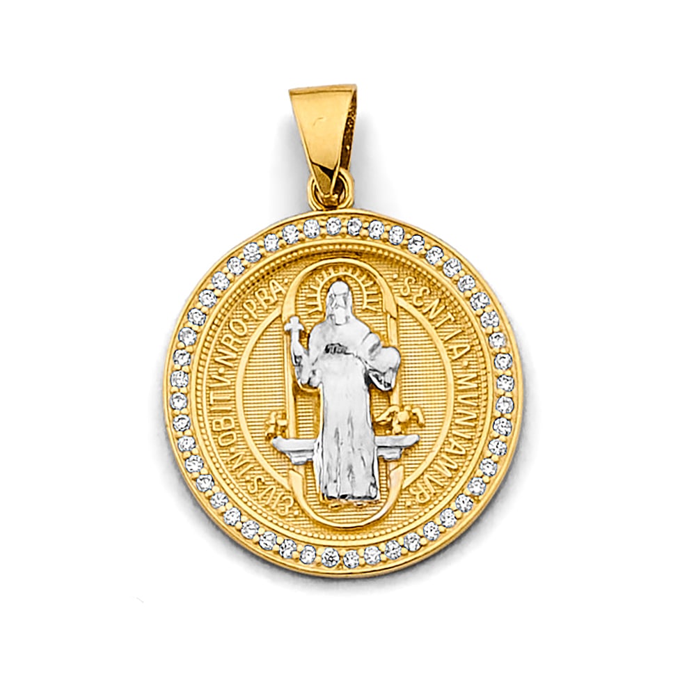 14K 2T CZ SAN BENITO PENDANT: 14K 2T CZ San Benito Pendant Type: Pendant Material Type: 14k Gold Material Color: Two Tone Avg. Weight: 4.58 Gr. Size: Height : 30 mm, Width : 22 mm Accessories: None Notice: When purchasing