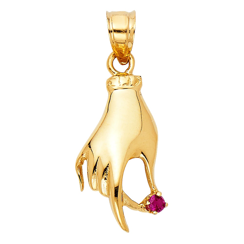 14KY CZ LADIES HAND PENDANT: 14KY CZ Ladies Hand Pendant Type: Pendant Material Type: 14k Gold Material Color: Yellow Avg. Weight: 1.34 Gr. Size: Height : 20 mm,Width : 10 mm Accessories: None Notice: When purchasing