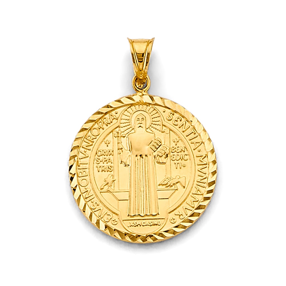 14KY HOLLOW SAN BENITO PENDANT: 14KY Hollow San Benito Pendant Type: Pendant Material Type: 14k Gold Material Color: Yellow Avg. Weight: 3.33 Gr. Size: Height : 30 mm, Width : 21 mm Accessories: None Notice: When purchasing