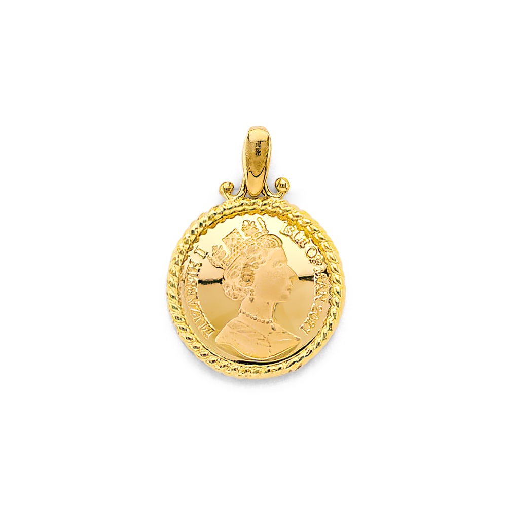 14KY QUEEN ELIZABETH PENDANT/SET: 14KY Queen Elizabeth Pendant/Set Type: Pendant Material Type: 14k Gold Material Color: Yellow Avg. Weight: 1.46 Gr. Size: Height : 20 mm, Width : 15 mm Accessories: None Notice: When purchasing