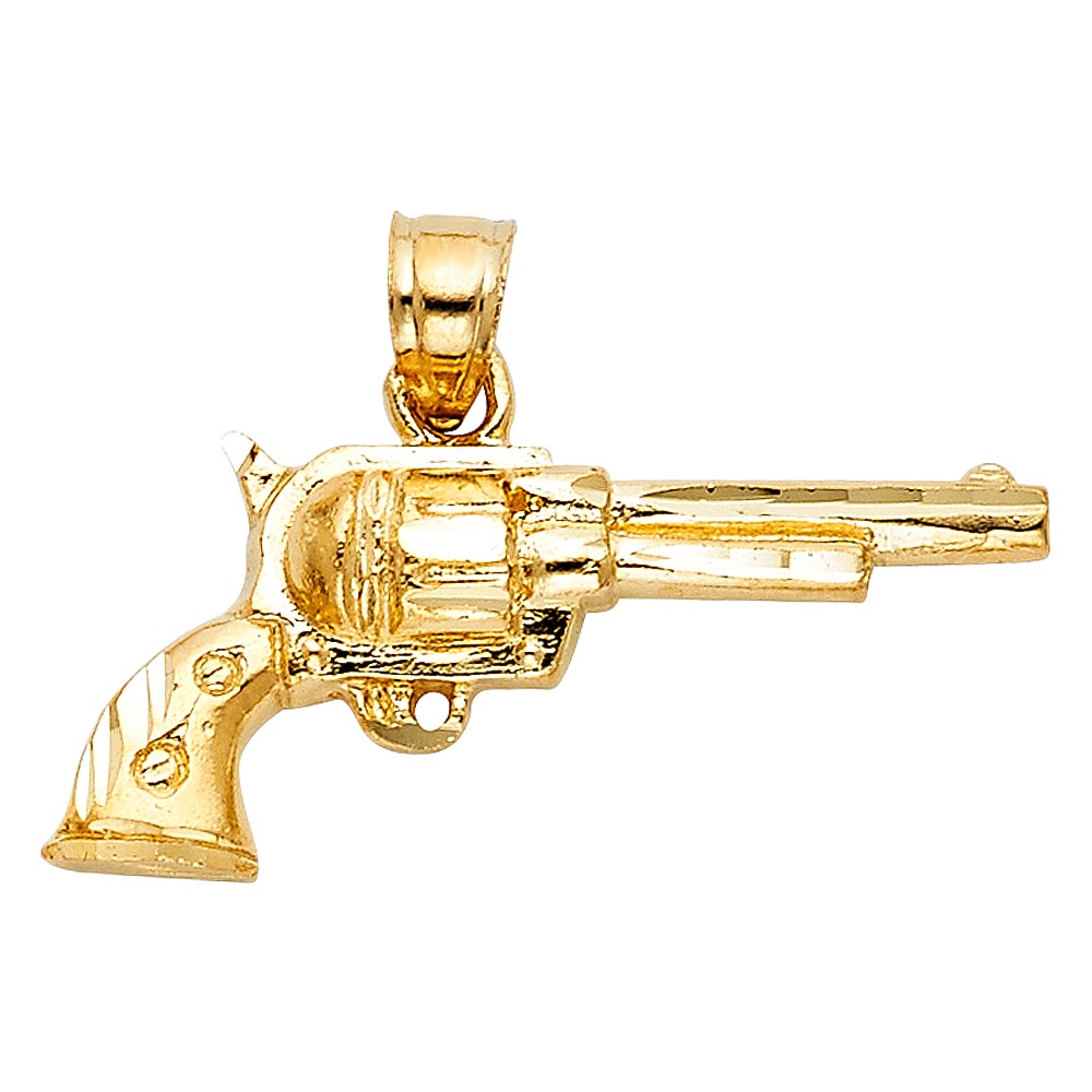 14KY PISTOL GUN PENDANT: 14KY Pistol Gun Pendant Type: Pendant Material Type: 14k Gold Material Color: Yellow Avg. Weight: 3.14 Gr. Size: Height : 14 mm,Width : 30 mm Accessories: None Notice: When purchasing pre-owned