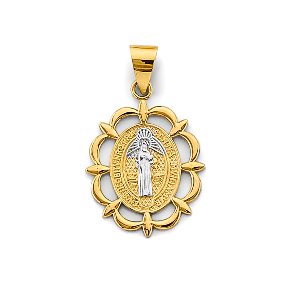14K 2T SAN BENITO PENDANT: 14K 2T San Benito Pendant Type: Pendant Material Type: 14k Gold Material Color: Two Tone Avg. Weight: 1.82 Gr. Size: Height : 28 mm, Width : 17 mm Accessories: None Notice: When purchasing pre-owned