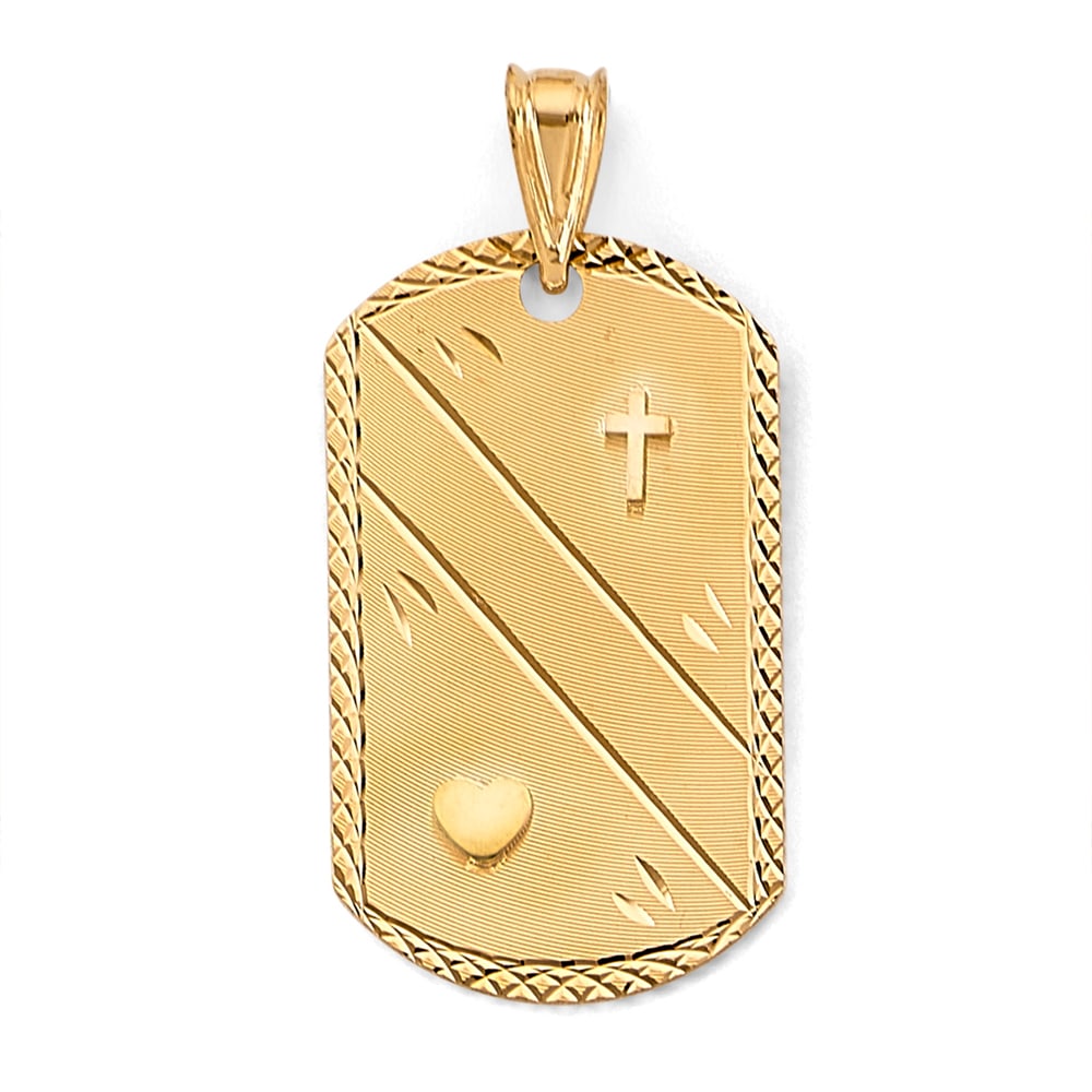 14KY RELIGIOUS STAMP PENDANT: 14KY Religious Stamp Pendant Type: Pendant Material Type: 14k Gold Material Color: Yellow Avg. Weight: 3.26 Gr. Size: Height : 40 mm, Width : 20 mm Accessories: None Notice: When purchasin