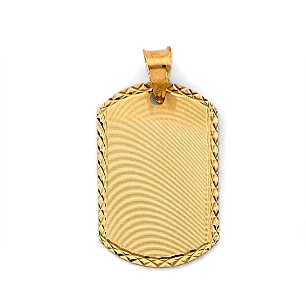 14KY PLAIN STAMP PENDANT: 14KY Plain Stamp Pendant Type: Pendant Material Type: 14k Gold Material Color: Yellow Avg. Weight: 1.19 Gr. Size: Height : 30 mm, Width : 15 mm Accessories: None Notice: When purchasing pre-owned
