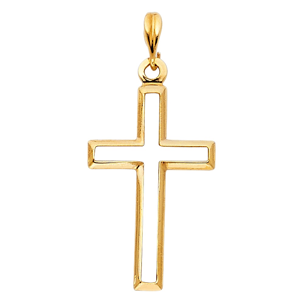 14KY OPENING CROSS PENDANT: 14KY Opening Cross Pendant Type: Pendant Material Type: 14k Gold Material Color: Yellow Avg. Weight: 0.62 Gr. Size: Height : 22 mm,Width : 14 mm Accessories: None Notice: When purchasing pre-owned