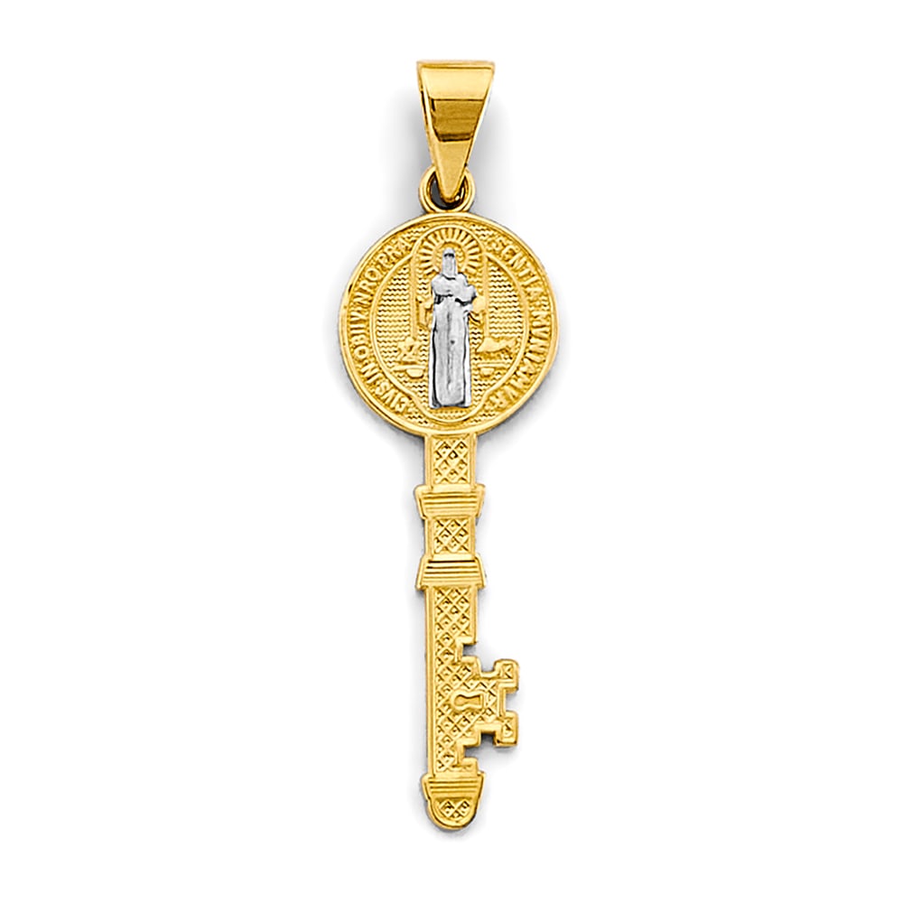 14K 2T KEY SAN BENITO PENDANT: 14K 2T Key San Benito Pendant Type: Pendant Material Type: 14k Gold Material Color: Two Tone Avg. Weight: 1.56 Gr. Size: Height : 40 mm, Width : 10 mm Accessories: None Notice: When purchasing