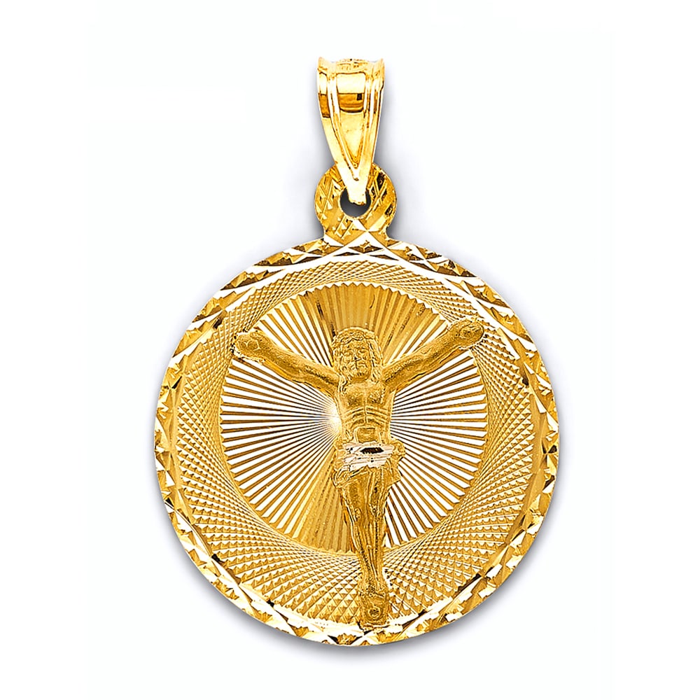 14KY STAMP JESUS CHRIST PENDANT: 14KY Stamp Jesus Christ Pendant Type: Pendant Material Type: 14k Gold Material Color: Yellow Avg. Weight: 4.07 Gr. Size: Height : 40 mm, Width : 28 mm Accessories: None Notice: When purchasing