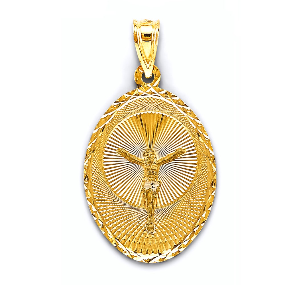 14KY STAMP JESUS CHRIST PENDANT: 14KY Stamp Jesus Christ Pendant Type: Pendant Material Type: 14k Gold Material Color: Yellow Avg. Weight: 3 Gr. Size: Height : 40 mm, Width : 23 mm Accessories: None Notice: When purchasing pre-owned