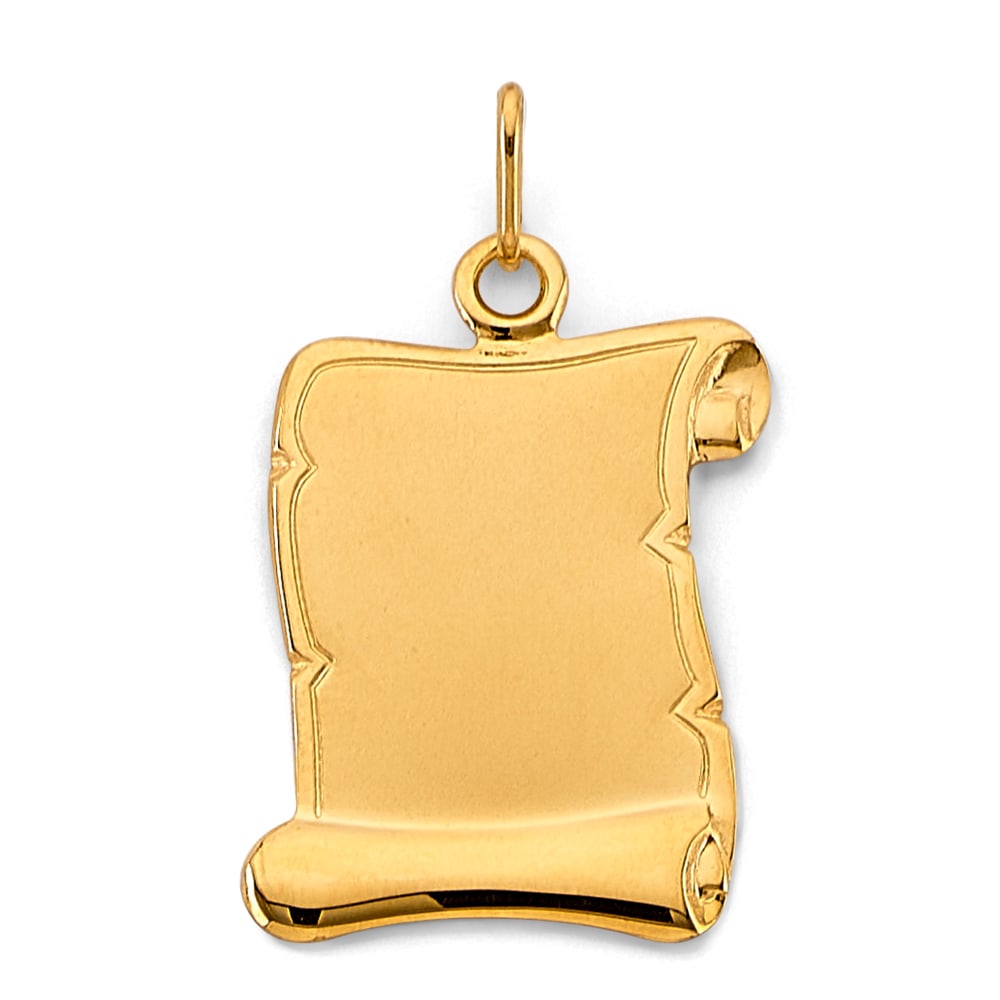 14KY ENGRAVABLE PLAIN PENDANT: 14KY Engravable Plain Pendant Type: Pendant Material Type: 14k Gold Material Color: Yellow Avg. Weight: 1.87 Gr. Size: Height : 35 mm, Width : 20 mm Accessories: None Notice: When purchasing