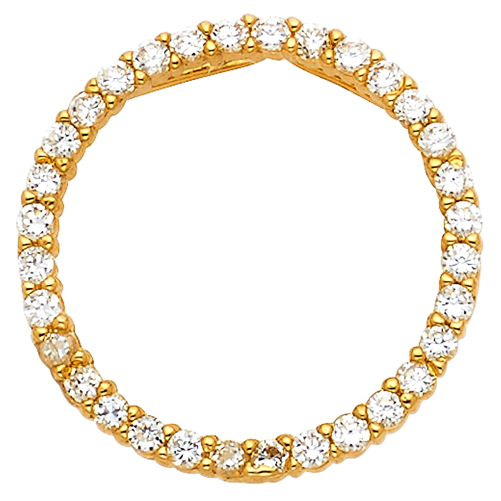 14KY CZ CIRCLE PENDANT: 14KY CZ Circle Pendant Type: Pendant Material Type: 14k Gold Material Color: Yellow Avg. Weight: 0.98 Gr. Size: Height : 18 mm,Width : 18 mm Accessories: None Notice: When purchasing pre-owned goods,