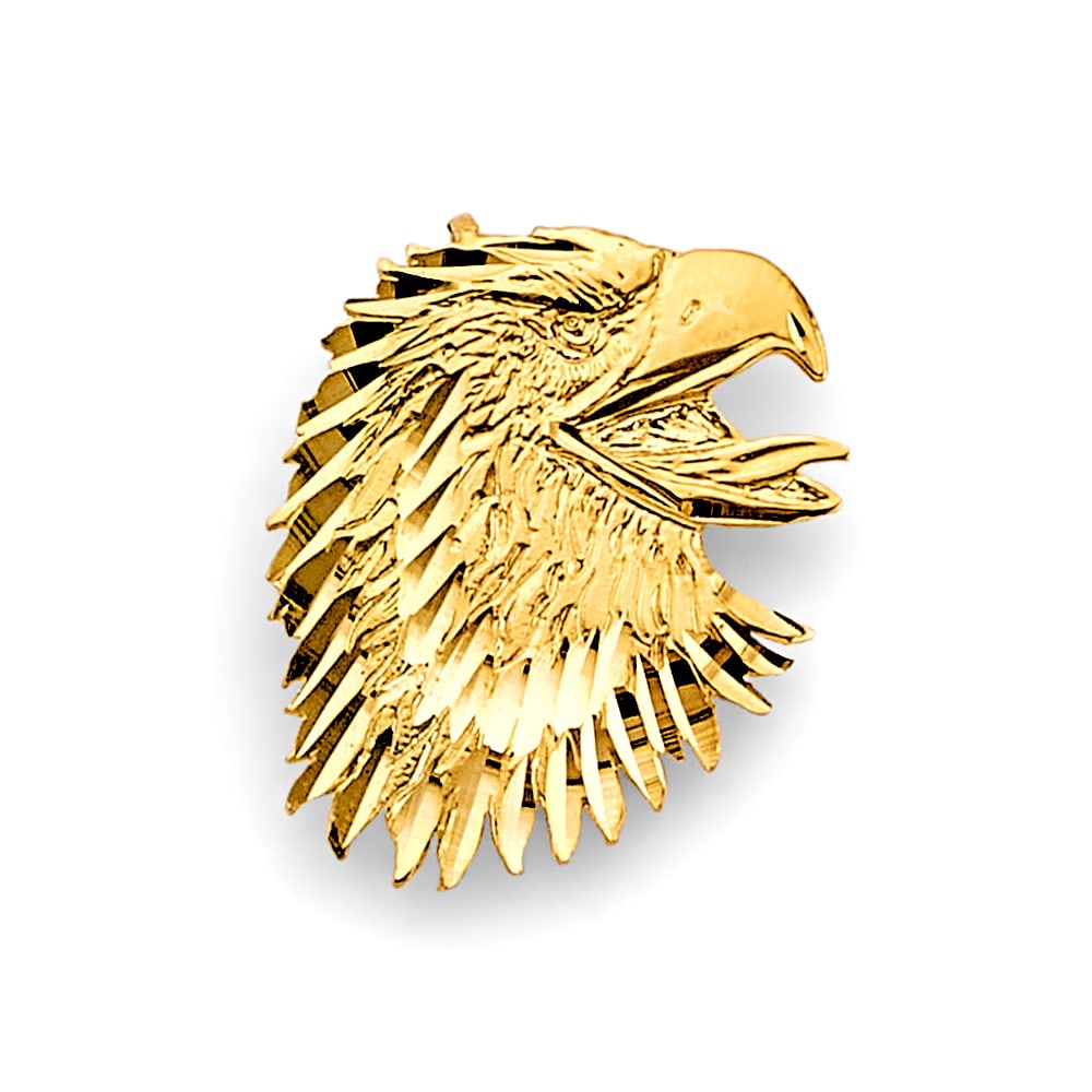 14KY EAGLE FACE PENDANT: 14KY Eagle Face Pendant Type: Pendant Material Type: 14k Gold Material Color: Yellow Avg. Weight: 2.59 Gr. Size: Height : 25 mm, Width : 20 mm Accessories: None Notice: When purchasing pre