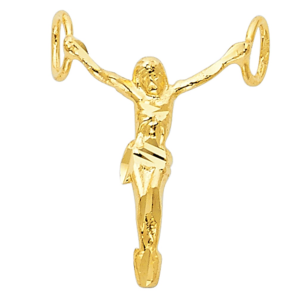 14KY JESUS CHRIST BODY PENDANT: 14KY Jesus Christ Body Pendant Type: Pendant Material Type: 14k Gold Material Color: Yellow Avg. Weight: 1.25 Gr. Size: Height : 20 mm,Width : 15 mm Accessories: None Notice: When purchasing