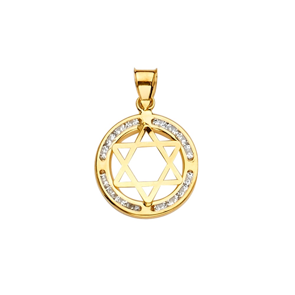 14K STAR OF DAVID CZ PENDANT: 14K Star of David CZ Pendant Type: Pendant Material Type: 14k Gold Material Color: Yellow Avg. Weight: 1.05 Gr. Size: Height : 21 mm,Width : 15 mm Accessories: None Notice: When purchasing pre-owned