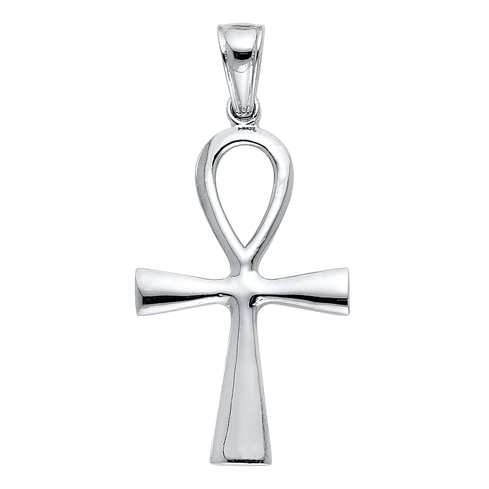 14KW ANKH CROSS PENDANT: 14KW Ankh Cross Pendant Type: Pendant Material Type: 14k Gold Material Color: White Avg. Weight: 1.2 Gr. Size: Height : 28 mm,Width : 18 mm Accessories: None Notice: When purchasing pre-ow