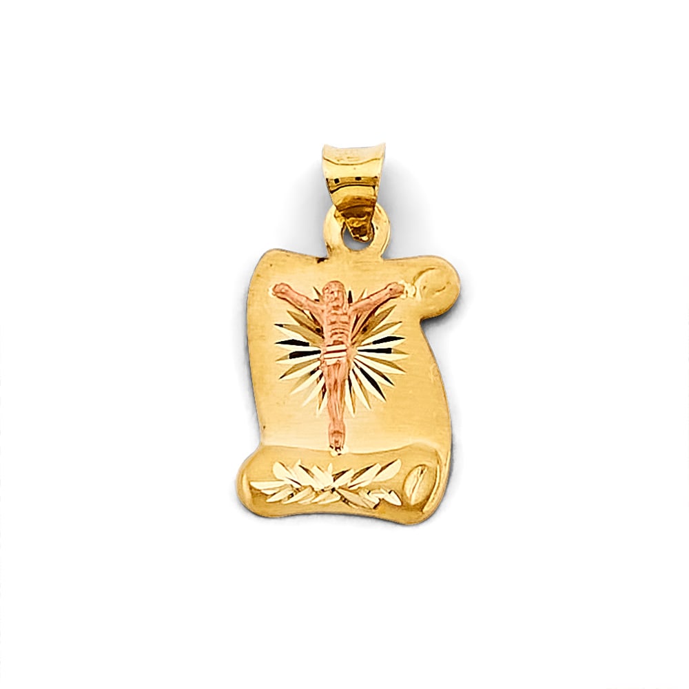 14K 2T STAMP JESUS CHRIST PENDANT: 14K 2T Stamp Jesus Christ Pendant Type: Pendant Material Type: 14k Gold Material Color: Two Tone Avg. Weight: 1.22 Gr. Size: Height : 23 mm, Width : 15 mm Accessories: None Notice: When purchasing