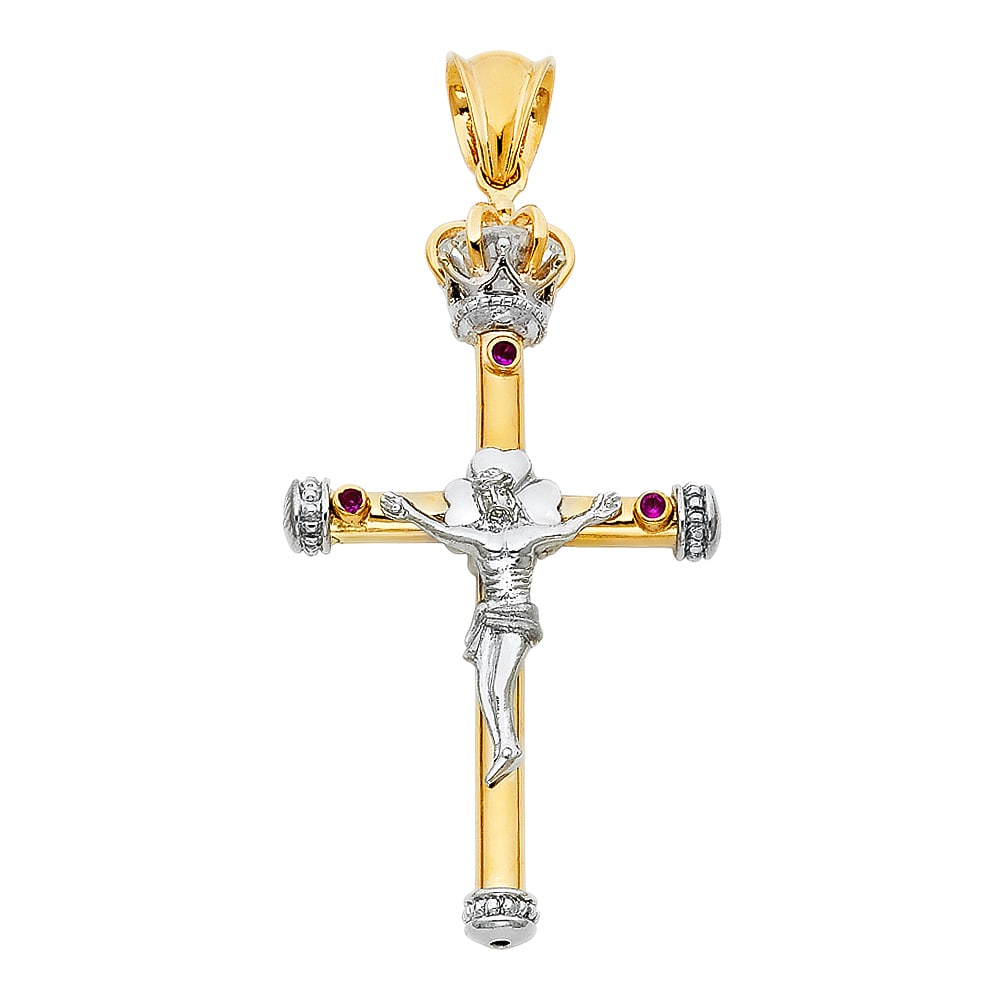 14K 2T FANCY CRUCUFIX PENDANT: 14K 2T Fancy Crucufix Pendant Type: Pendant Material Type: 14k Gold Material Color: Two Tone Avg. Weight: 8.75 Gr. Size: Height : 52 mm,Width : 31 mm Accessories: None Notice: When purchas