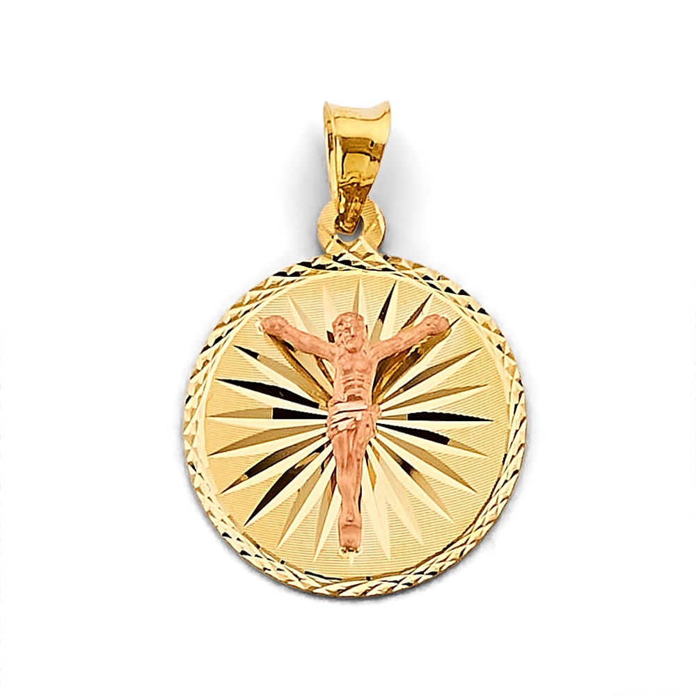 14K 2T STAMP JESUS CHRIST PENDANT: 14K 2T Stamp Jesus Christ Pendant Type: Pendant Material Type: 14k Gold Material Color: Two Tone Avg. Weight: 2 Gr. Size: Height : 30 mm, Width : 20 mm Accessories: None Notice: When purchasing