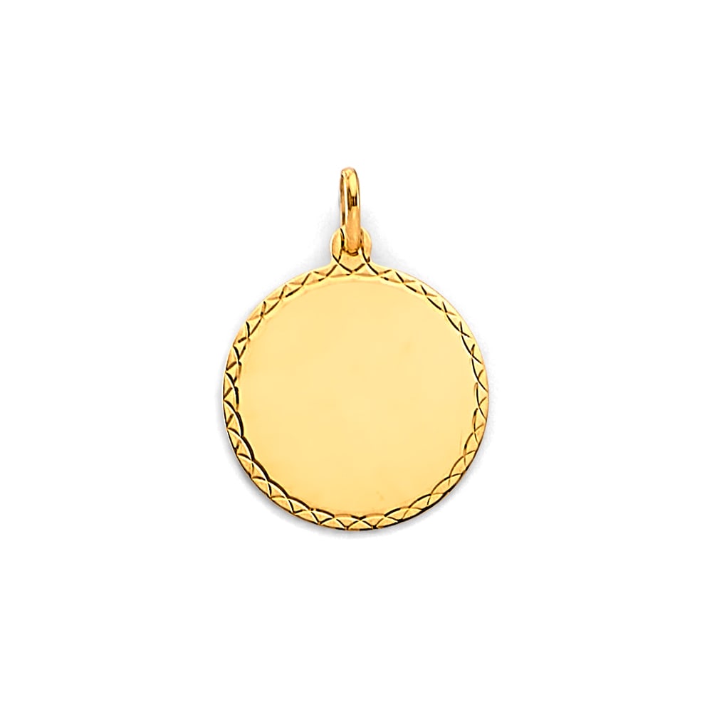 14KY ENGRAVABLE PLAIN PENDANT: 14KY Engravable Plain Pendant Type: Pendant Material Type: 14k Gold Material Color: Yellow Avg. Weight: 1.1 Gr. Size: Height : 20 mm, Width : 15 mm Accessories: None Notice: When purchasing pre-owned
