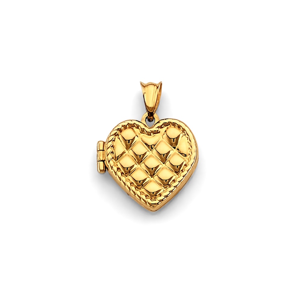 14KY HEART LOCKET PENDANT: 14KY Heart Locket Pendant Type: Pendant Material Type: 14k Gold Material Color: Yellow Avg. Weight: 1.89 Gr. Size: Height : 15 mm, Width : 15 mm Accessories: None Notice: When purchasing p