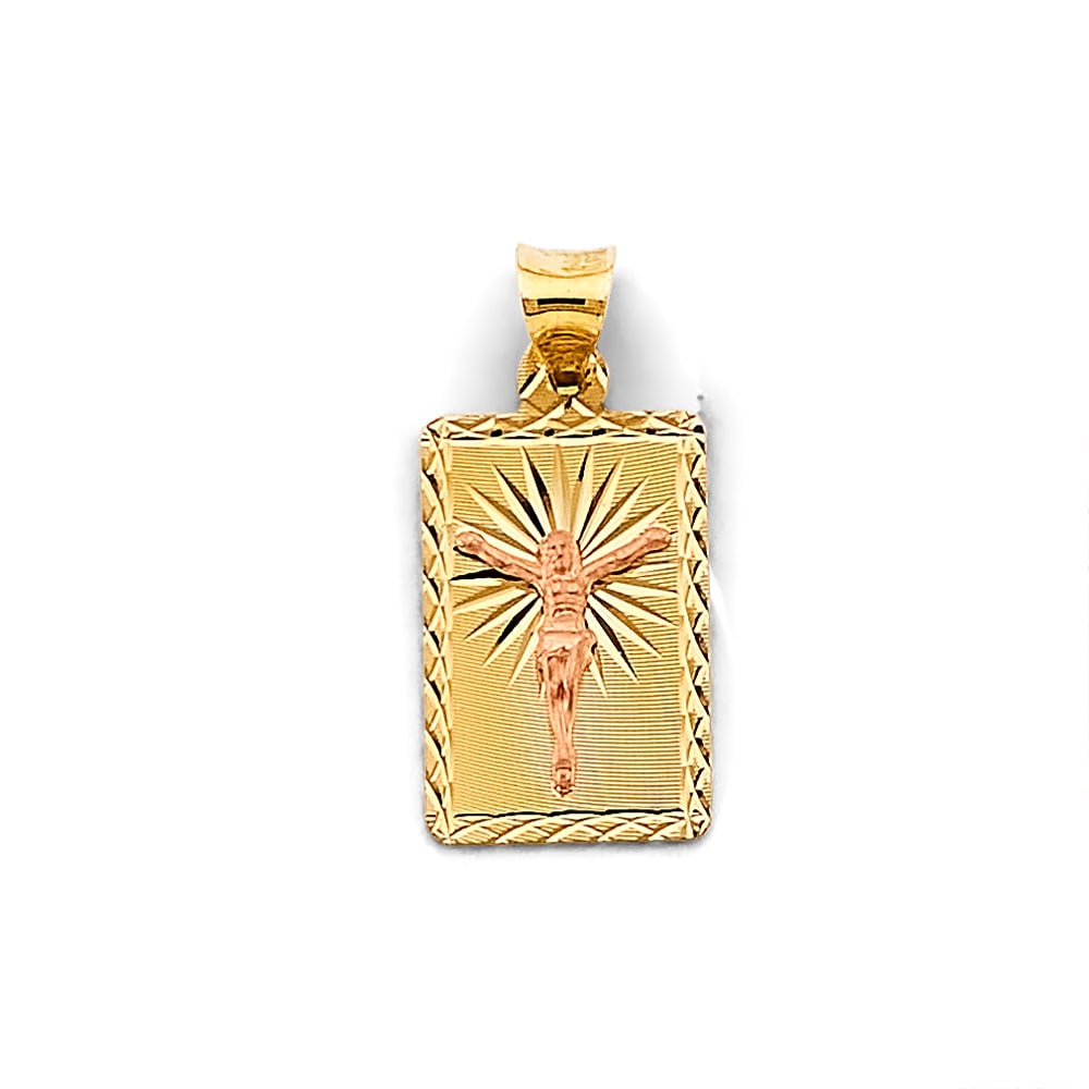 14K 2T STAMP JESUS CHRIST PENDANT: 14K 2T Stamp Jesus Christ Pendant Type: Pendant Material Type: 14k Gold Material Color: Two Tone Avg. Weight: 1.02 Gr. Size: Height : 23 mm, Width : 10 mm Accessories: None Notice: When purchasing