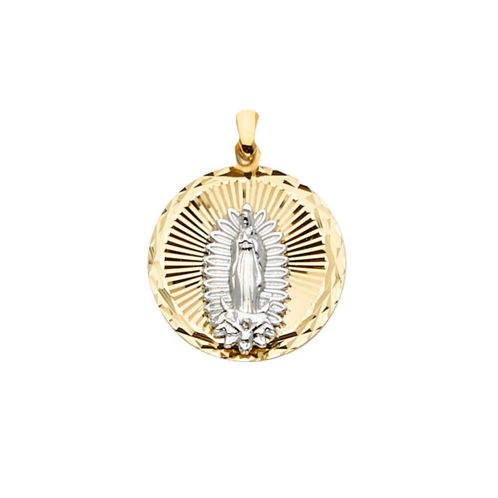 14K 2T GUADALUPE MEDAL PENDANT: 14K 2T Guadalupe Medal Pendant Type: Pendant Material Type: 14k Gold Material Color: Two Tone Avg. Weight: 2.13 Gr. Size: Height : 26 mm,Width : 19 mm Accessories: None Notice: When purchasing