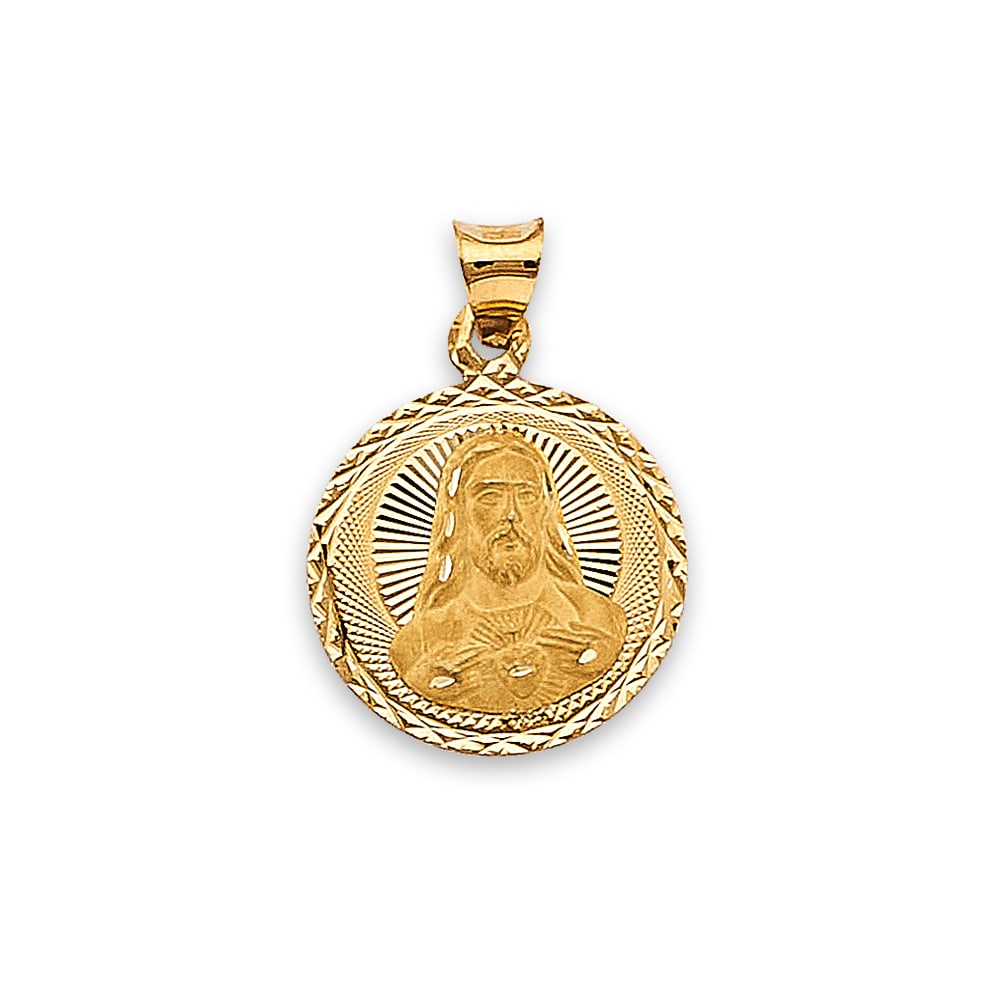 14KY STAMP JESUS PENDANT: 14KY Stamp Jesus Pendant Type: Pendant Material Type: 14k Gold Material Color: Yellow Avg. Weight: 0.76 Gr. Size: Height : 22 mm, Width : 15 mm Accessories: None Notice: When purchasing pre-owned