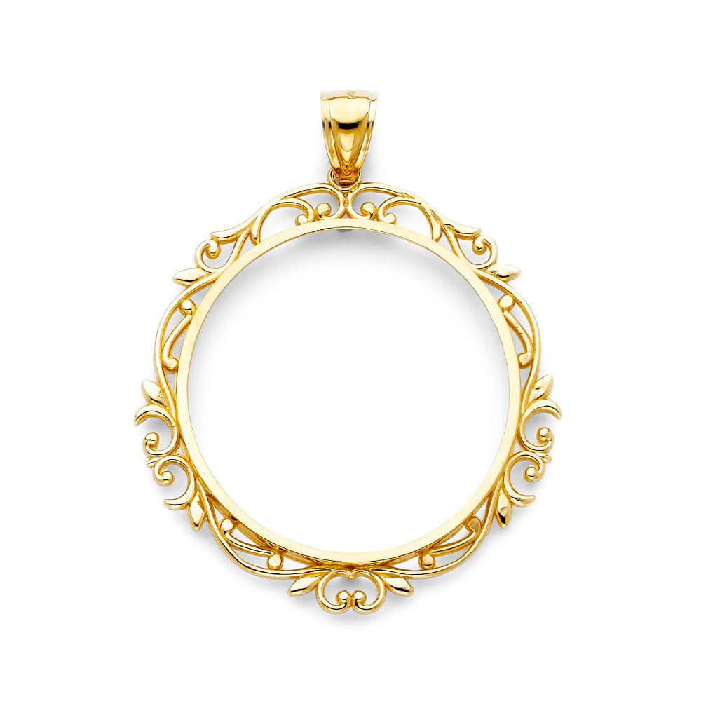 14KY FLOWER FRAME: 14KY Flower Frame Type: Pendant Material Type: 14k Gold Material Color: Yellow Avg. Weight: 8.32 Gr. Size: Height : 55 mm,Width : 45 mm Accessories: None Notice: When purchasing pre-owned