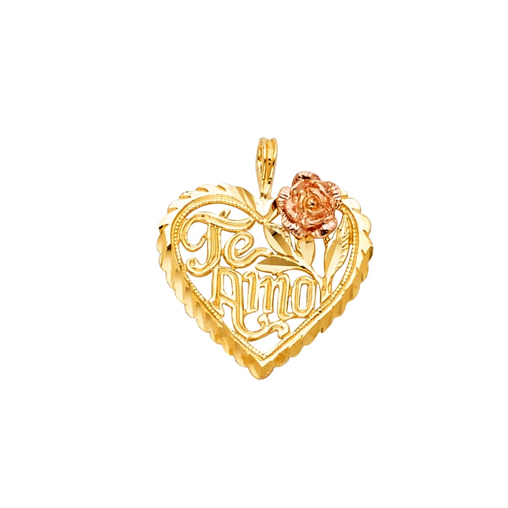 14K 2T TE AMO HEART PENDANT: 14K 2T Te Amo Heart Pendant Type: Pendant Material Type: 14k Gold Material Color: Two Tone Avg. Weight: 1.07 Gr. Size: Height : 20 mm,Width : 15 mm Accessories: None Notice: When purchasing pre-owned