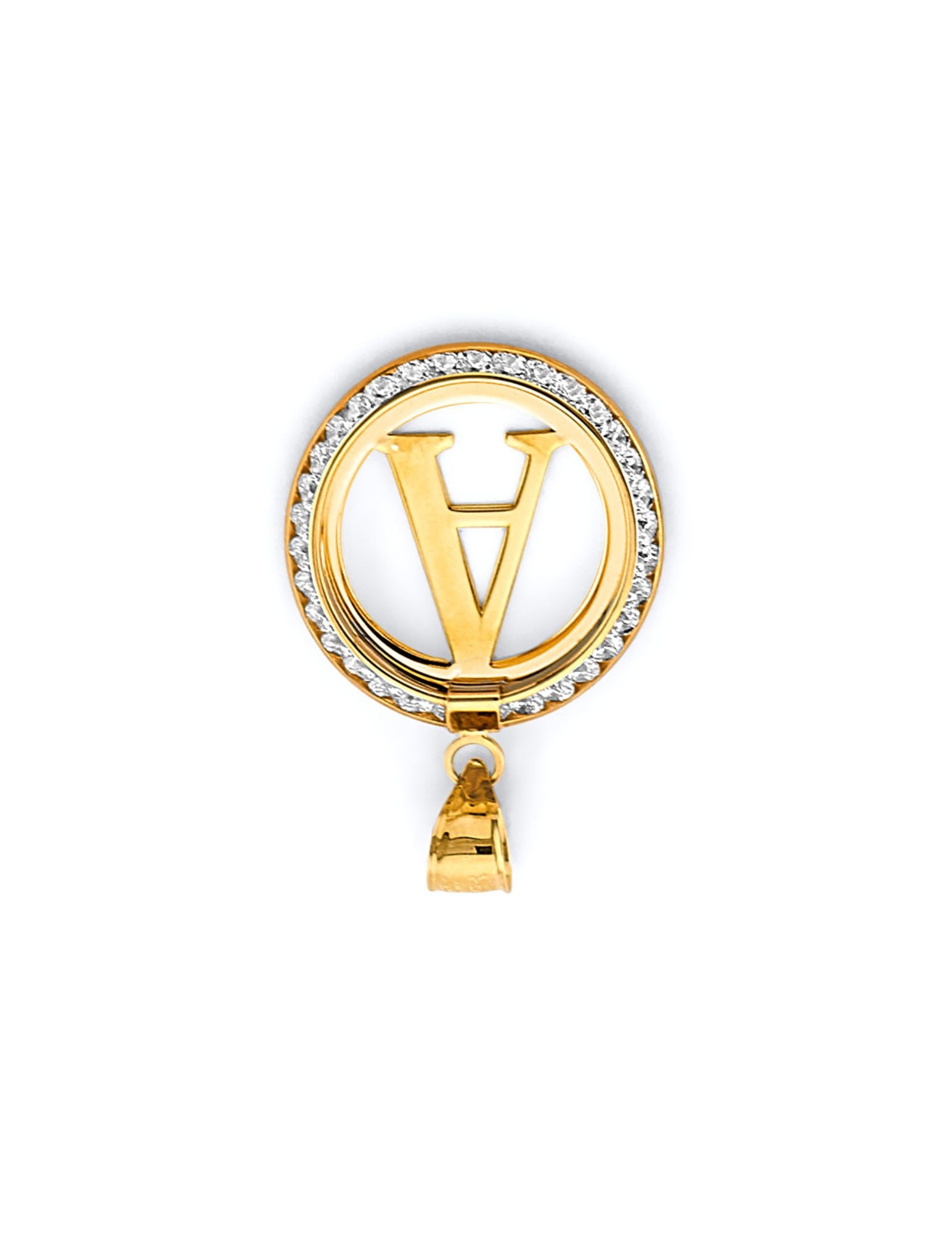 14KY CZ ROUND INITIAL PENDANT - 3