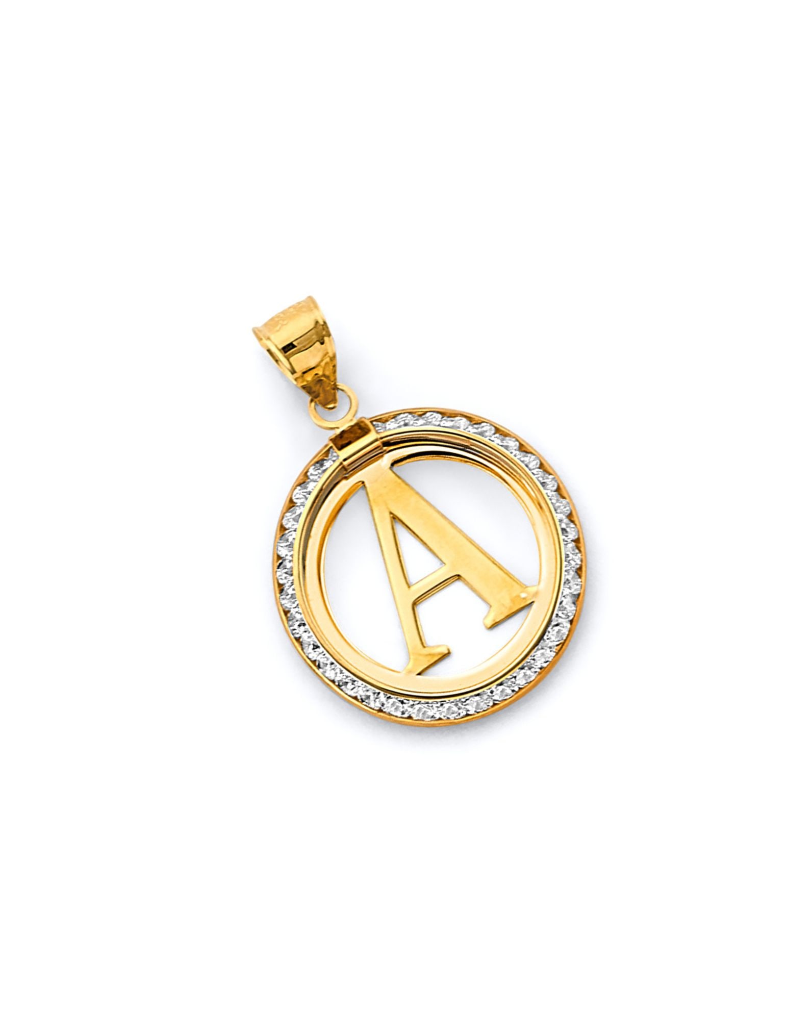 14KY CZ ROUND INITIAL PENDANT - 4