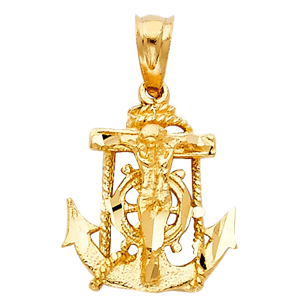 14KY MARINER CRUCUFIX PENDANT: 14KY Mariner Crucufix Pendant Type: Pendant Material Type: 14k Gold Material Color: Yellow Avg. Weight: 1.11 Gr. Size: Height : 15 mm,Width : 14 mm Accessories: None Notice: When purchasing pre-owned