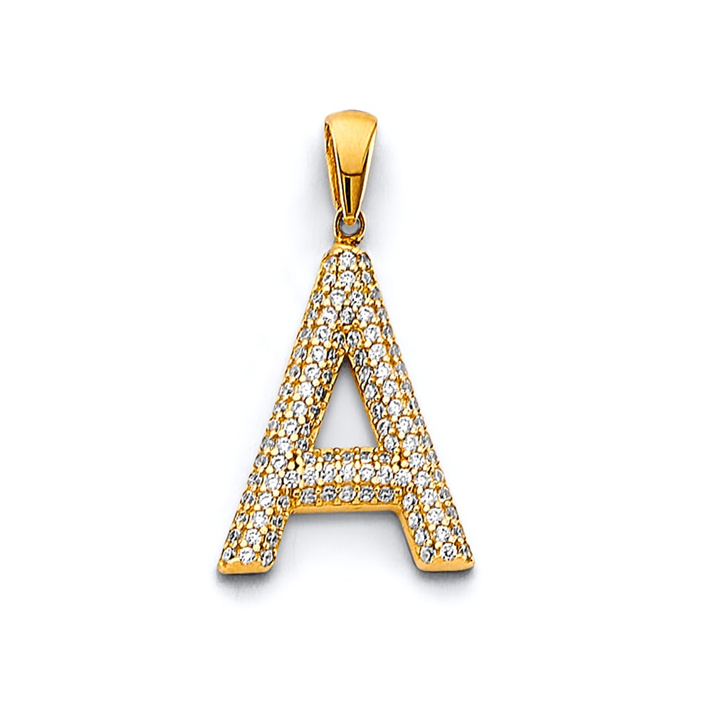 14K 2T CZ INITIAL PENDANT: 14K 2T CZ Initial Pendant Type: Pendant Material Type: 14k Gold Material Color: Two Tone Avg. Weight: 1.69 Gr. Size: Height : 25 mm, Width : 15 mm Accessories: None Notice: When purchasing pre-owned