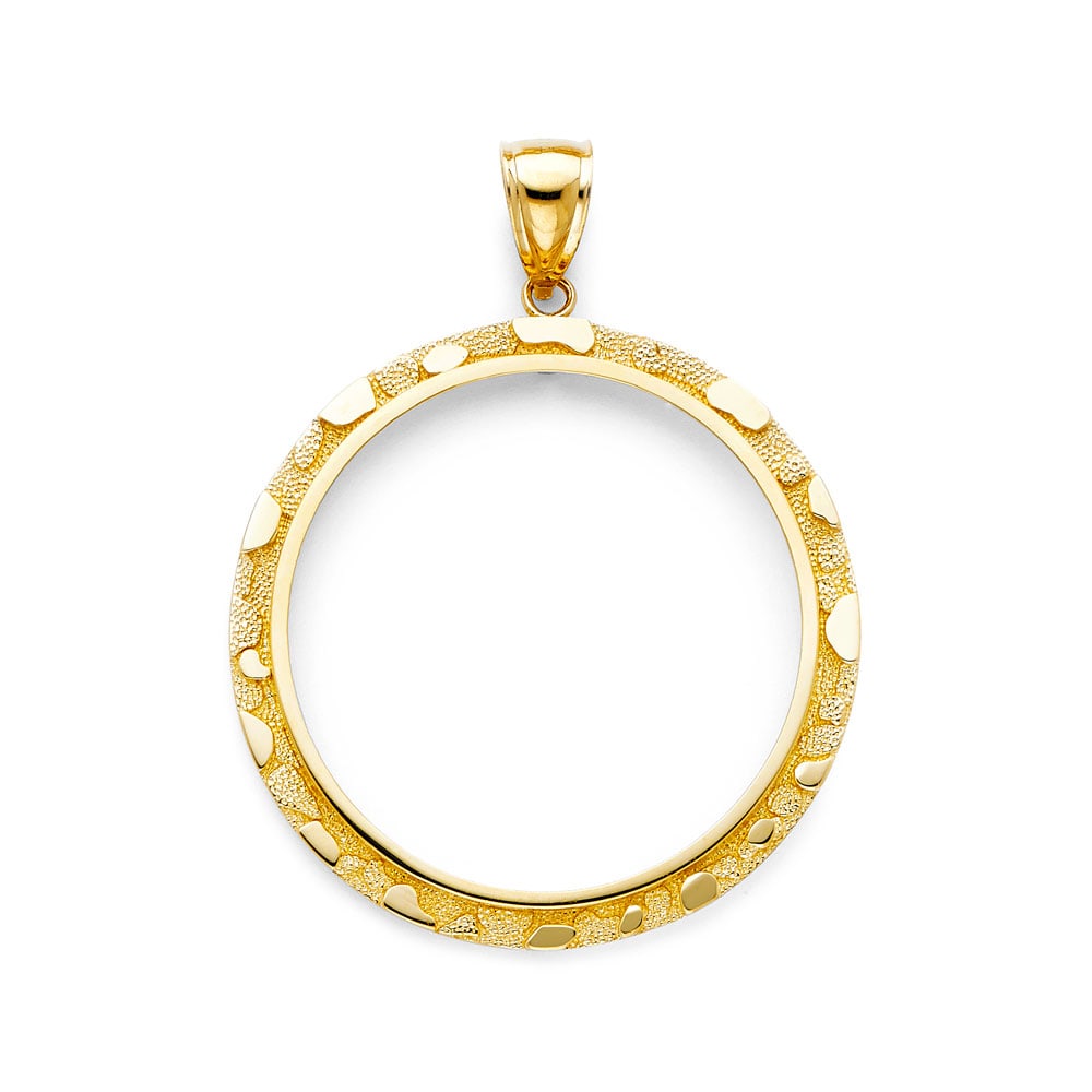 14KY NUGGET FRAME: 14KY Nugget Frame Type: Pendant Material Type: 14k Gold Material Color: Yellow Avg. Weight: 7.61 Gr. Size: Height : 55 mm,Width : 45 mm Accessories: None Notice: When purchasing pre-owned goods,