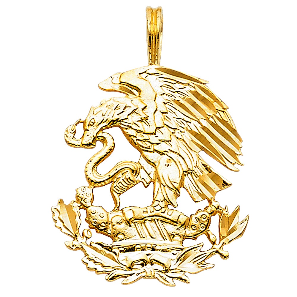 14KY EAGLE PENDANT: 14KY Eagle Pendant Type: Pendant Material Type: 14k Gold Material Color: Yellow Avg. Weight: 1.79 Gr. Size: Height : 23 mm,Width : 20 mm Accessories: None Notice: When purchasing pre-owned goods,