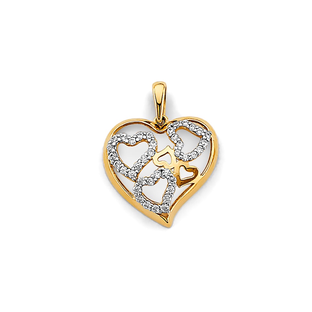14K 2T CZ HEART PENDANT: 14K 2T CZ Heart Pendant Type: Pendant Material Type: 14k Gold Material Color: Two Tone Avg. Weight: 0.94 Gr. Size: Height : 20 mm, Width : 15 mm Accessories: None Notice: When purchasing pre-owned