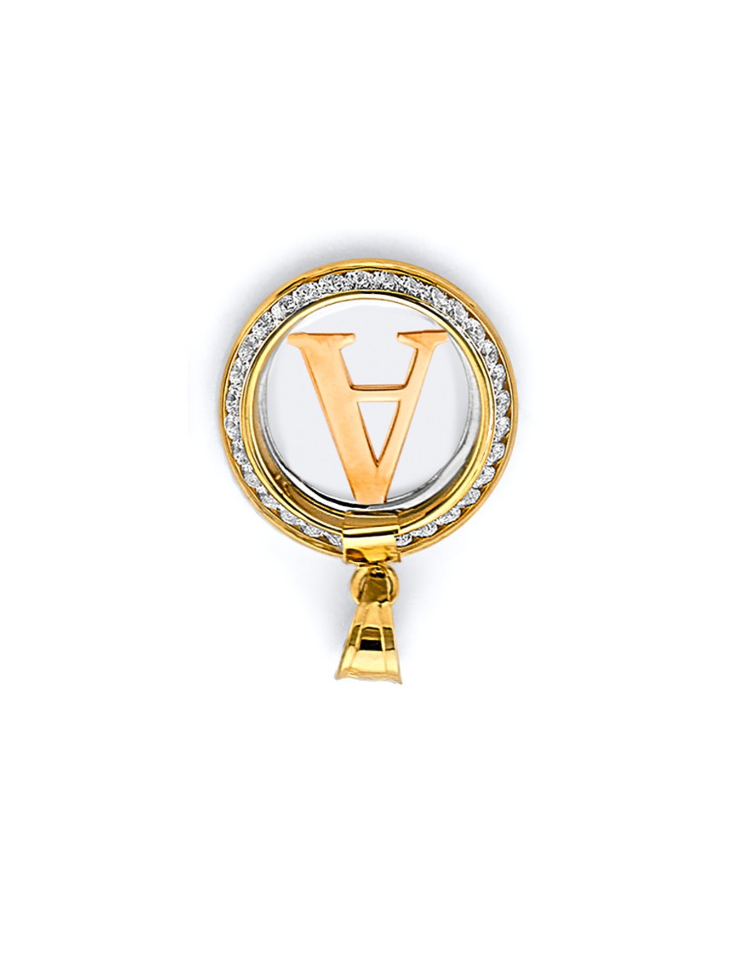 14K 2T CZ ROUND INITIAL PENDANT - 3