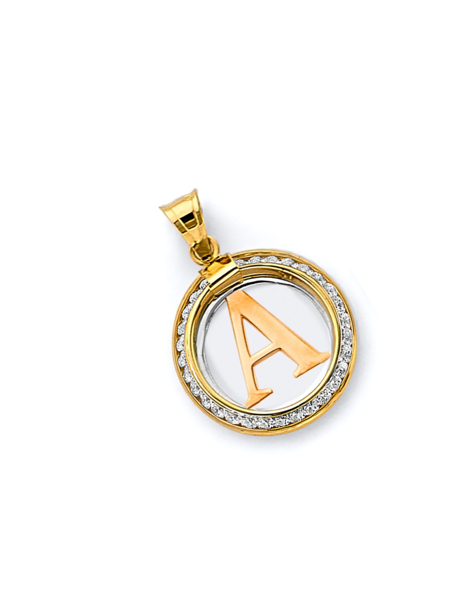 14K 2T CZ ROUND INITIAL PENDANT - 4