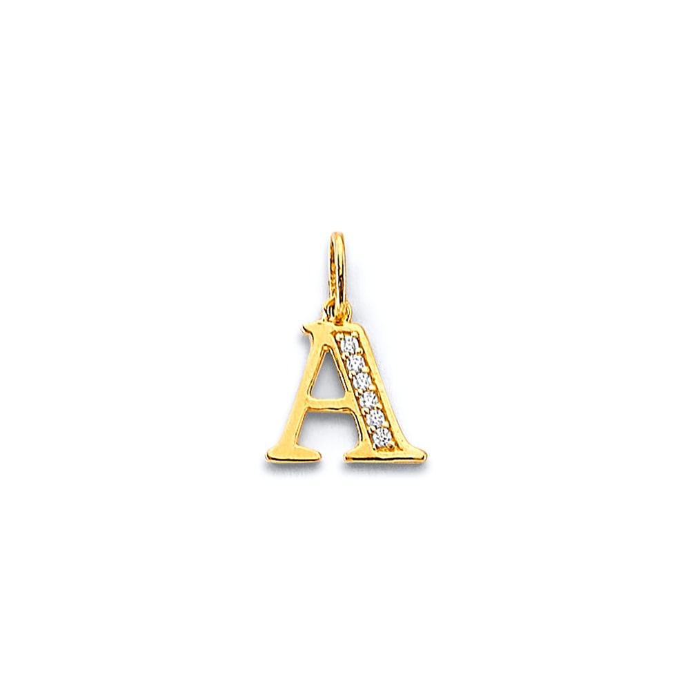 14K 2T CZ INITIAL PENDANT: 14K 2T CZ Initial Pendant Type: Pendant Material Type: 14k Gold Material Color: Two Tone Avg. Weight: 0.42 Gr. Size: Height : 13 mm, Width : 10 mm Accessories: None Notice: When purchasing pre-owned