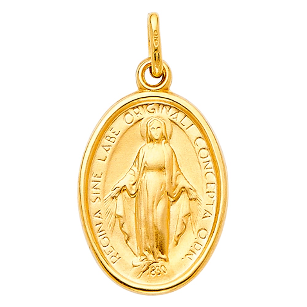 14KY VIRGIN MARY MEDAL: 14KY Virgin Mary Medal Type: Pendant Material Type: 14k Gold Material Color: Yellow Avg. Weight: 1.57 Gr. Size: Height : 20 mm,Width : 15 mm Accessories: None Notice: When purchasing pre-owned goods,