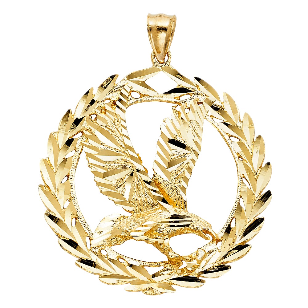 14KY EAGLE PENDANT: 14KY Eagle Pendant Type: Pendant Material Type: 14k Gold Material Color: Yellow Avg. Weight: 10.09 Gr. Size: Height : 46 mm,Width : 46 mm Accessories: None Notice: When purchasing pre-owne