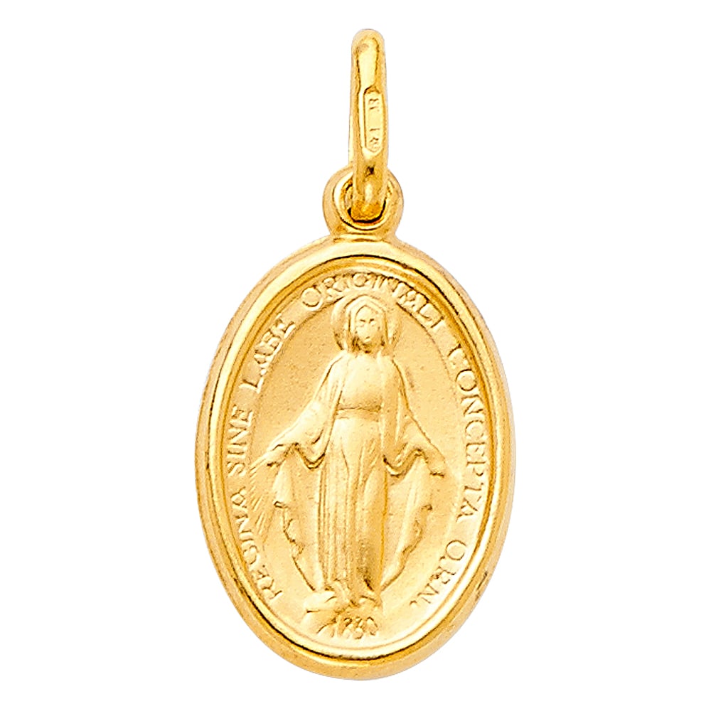 14KY VIRGIN MARY MEDAL: 14KY Virgin Mary Medal Type: Pendant Material Type: 14k Gold Material Color: Yellow Avg. Weight: 0.9 Gr. Size: Height : 15 mm,Width : 10 mm Accessories: None Notice: When purchasing pre-owned goods,