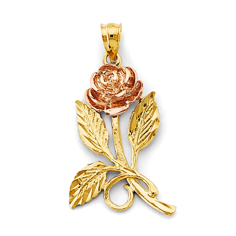 14K 2T FLOWER PENDANT: 14K 2T Flower Pendant Type: Pendant Material Type: 14k Gold Material Color: Two Tone Avg. Weight: 3.12 Gr. Size: Height : 32 mm, Width : 20 mm Accessories: None Notice: When purchasing pre