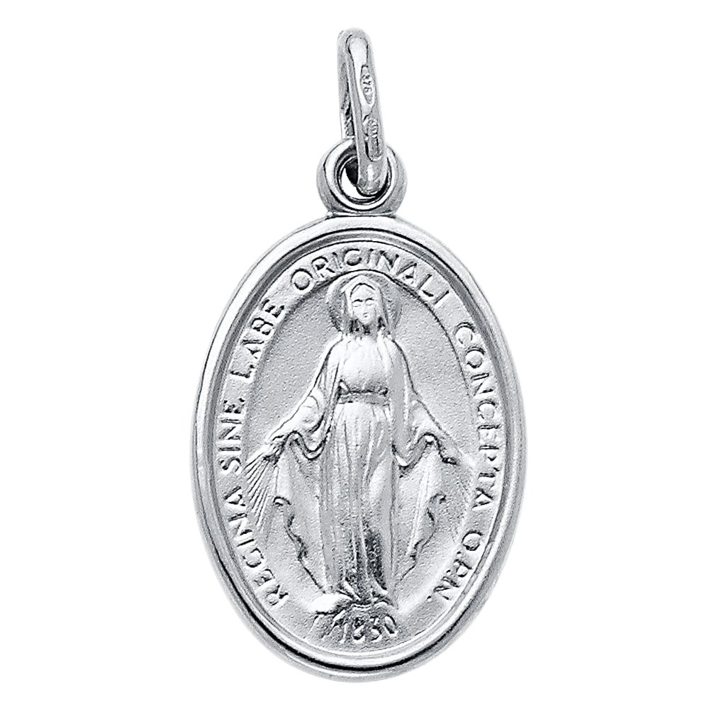 14KW VIRGIN MARY MEDAL: 14KW Virgin Mary Medal Type: Pendant Material Type: 14k Gold Material Color: White Avg. Weight: 1.29 Gr. Size: Height : 18 mm,Width : 13 mm Accessories: None Notice: When purchasing pre-ow