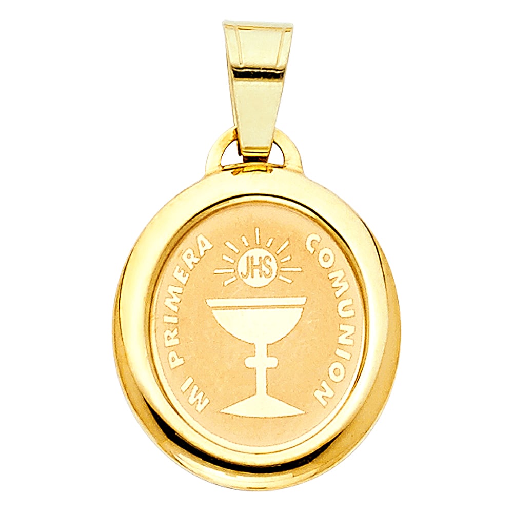 14KY COMMUNION PENDANT: 14KY Communion Pendant Type: Pendant Material Type: 14k Gold Material Color: Yellow Avg. Weight: 0.93 Gr. Size: Height : 17 mm,Width : 15 mm Accessories: None Notice: When purchasing pre-owned goods,