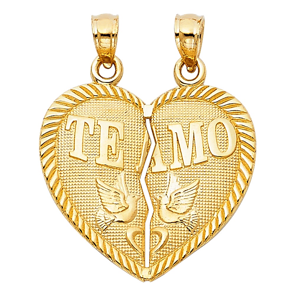 14KY TE AMO HEART PENDANT: 14KY Te Amo Heart Pendant Type: Pendant Material Type: 14k Gold Material Color: Yellow Avg. Weight: 2.25 Gr. Size: Height : 21 mm,Width : 23 mm Accessories: None Notice: When purchasing pr