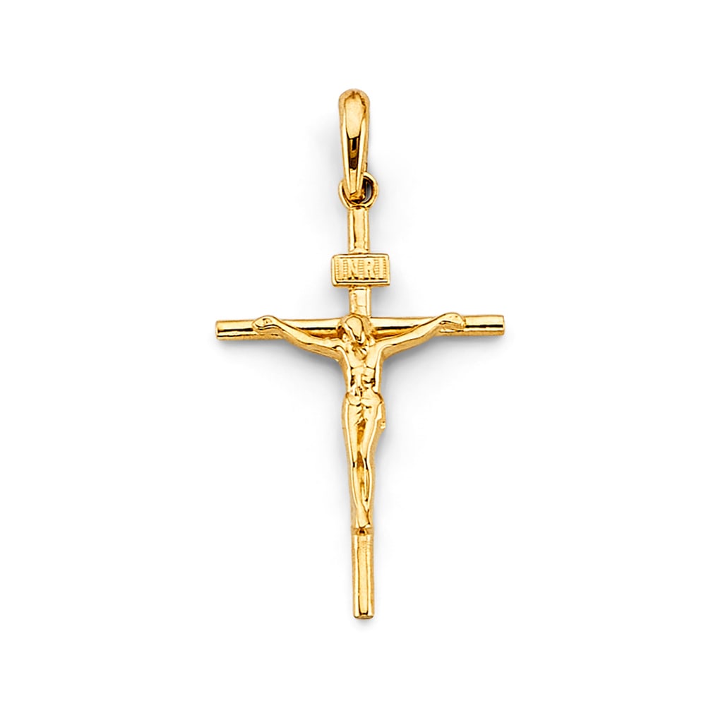 14KY CRUCUFIX CROSS PENDANT: 14KY Crucufix Cross Pendant Type: Pendant Material Type: 14k Gold Material Color: Yellow Avg. Weight: 1.5 Gr. Size: Height : 30 mm, Width : 17 mm Accessories: None Notice: When purchasing pre-owned