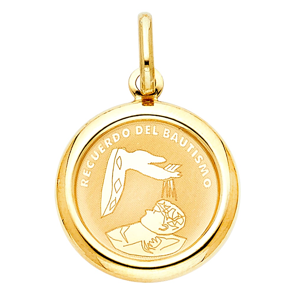 14KY BAPTISM PENDANT: 14KY Baptism Pendant Type: Pendant Material Type: 14k Gold Material Color: Yellow Avg. Weight: 0.94 Gr. Size: Height : 18 mm Width : 18 mm Accessories: None Notice: When purchasing pre-owned goods,